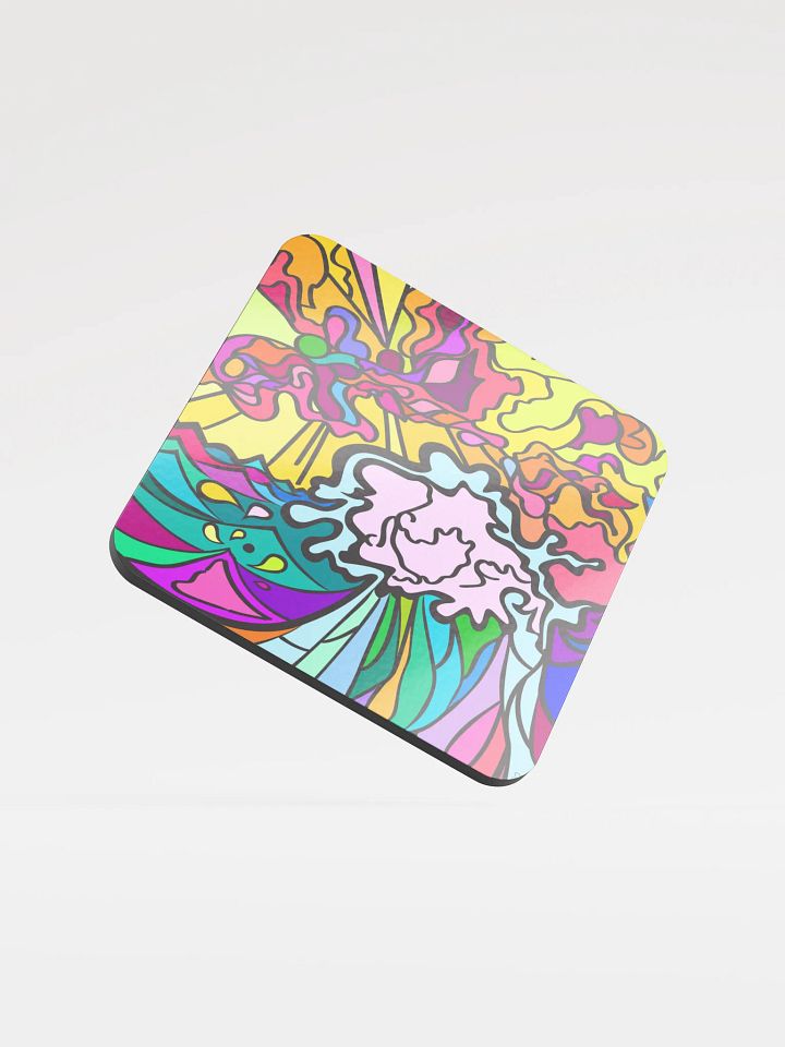 Vibrant Swirls Glossed Cork Coaster – Wave at Sunset product image (1)