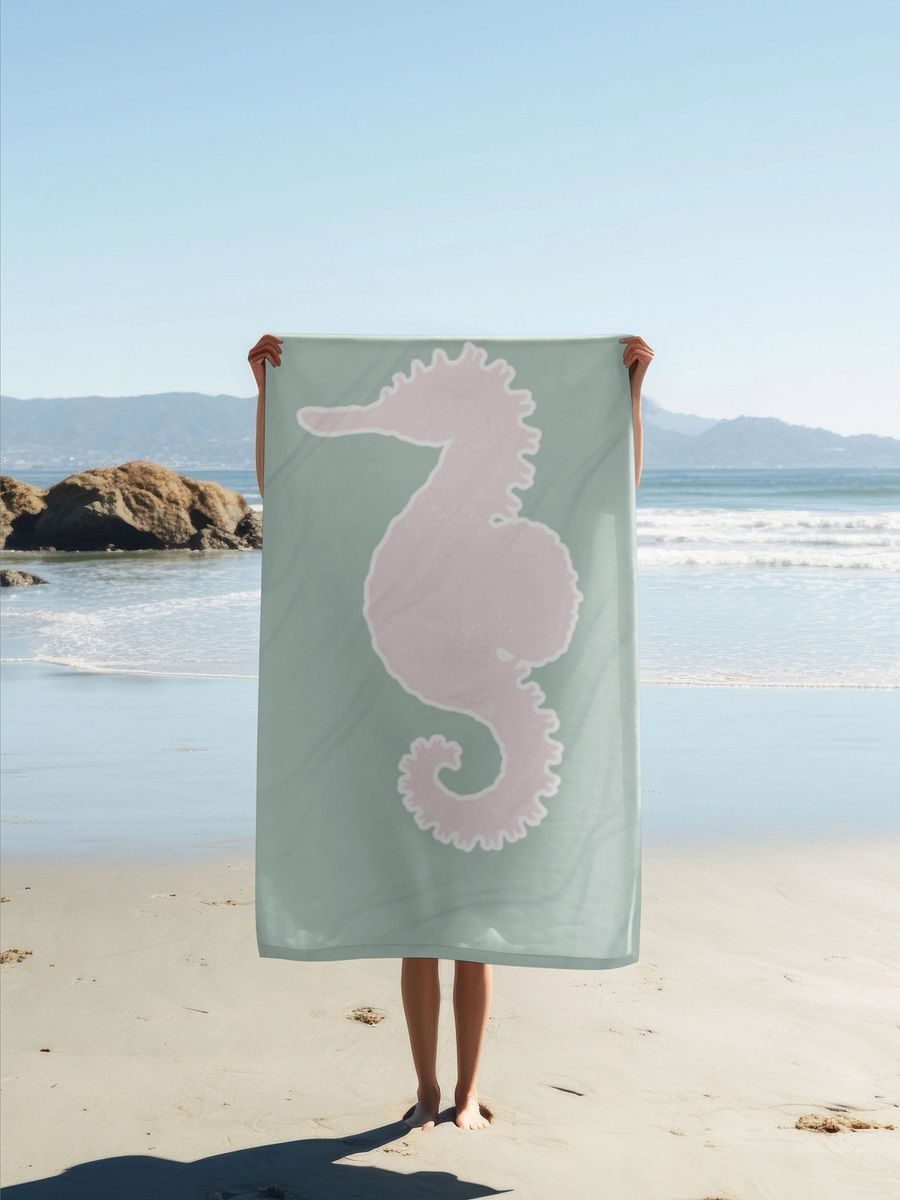 GREEN PINK SEAHORSE TOWEL - Seepferdchen Handtuch product image (1)