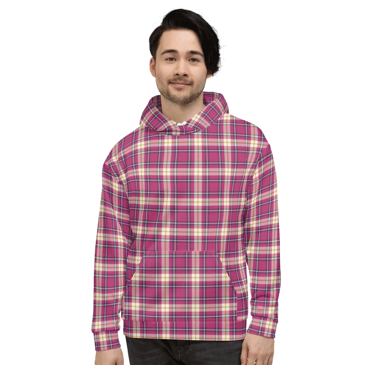 Hot Pink and Navy Blue Plaid Hoodie product image (2)
