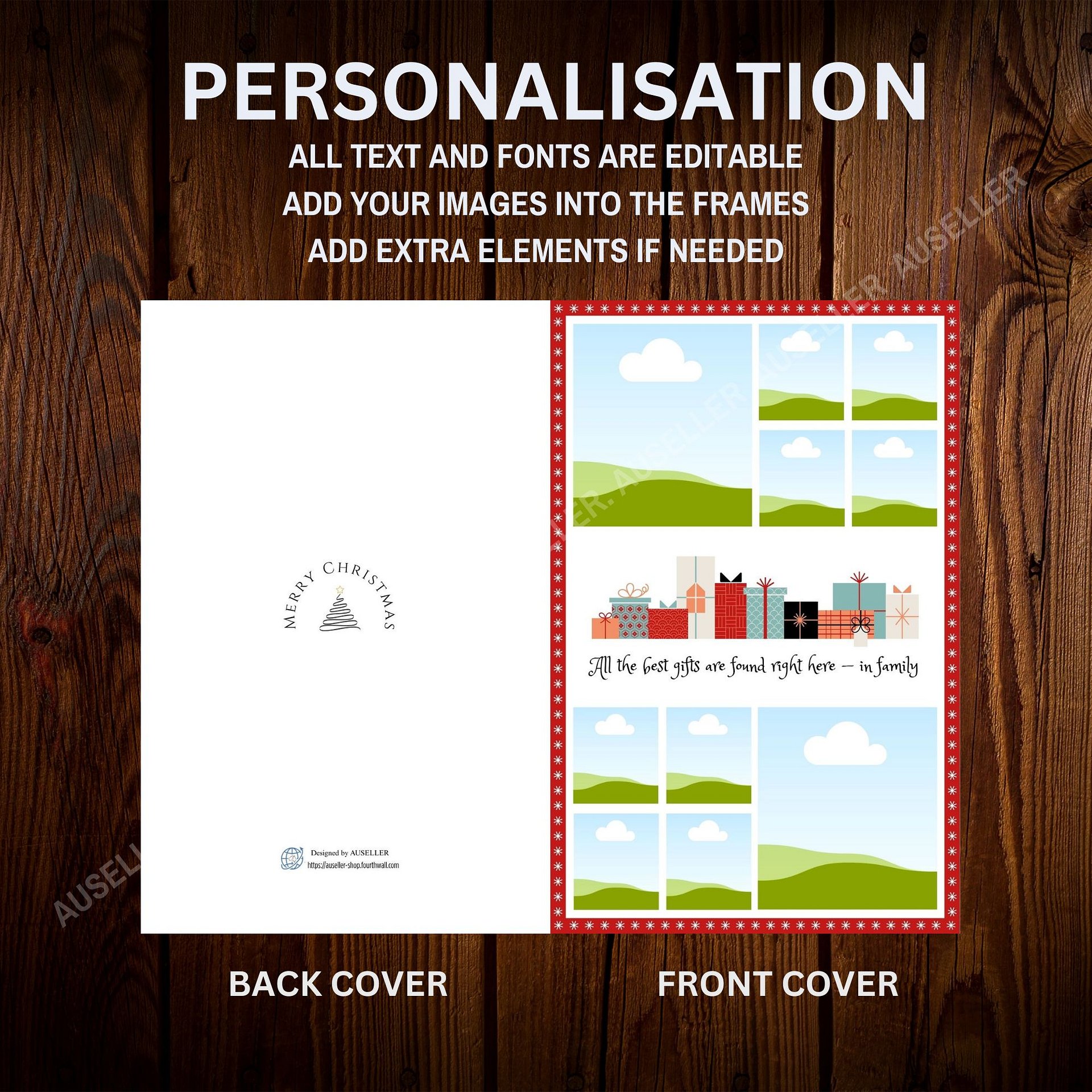 Christmas Photo Collage Card With Stars In Red Border Template product image (5)