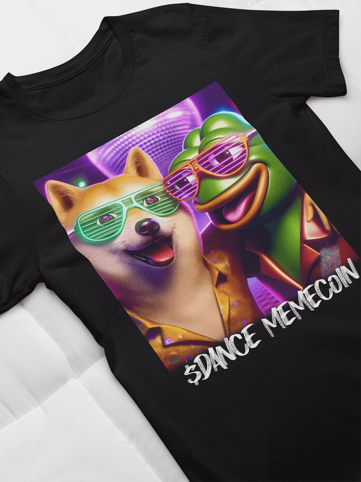 DISCO DOGE and PARTY PEPE - DANCE MEMECOIN - PREMIUM TEE - BLACK product image (1)
