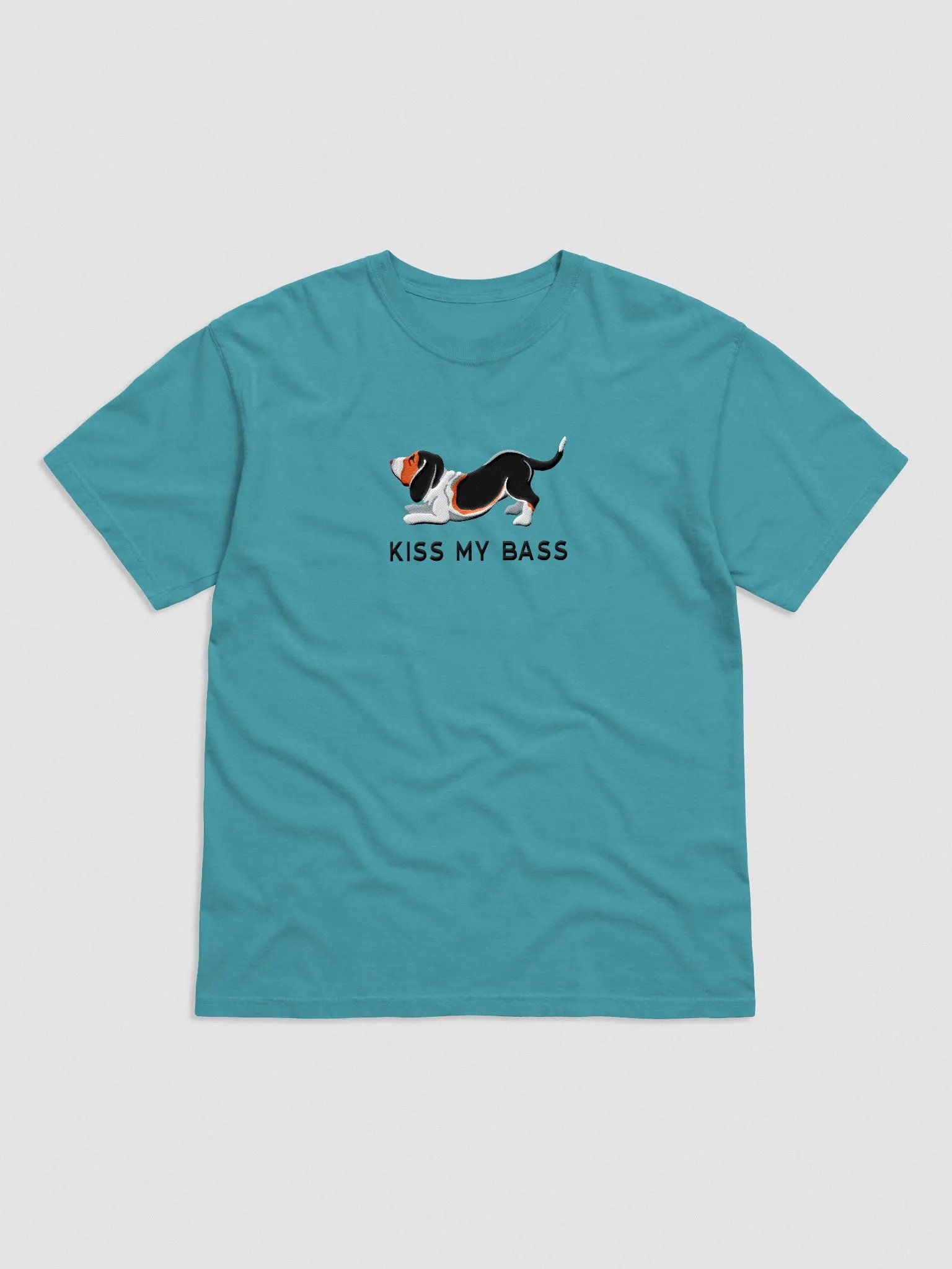 Kiss My Bass T-Shirt(Embroidered) of a Basset Hound(Tricolor 2) product image (4)