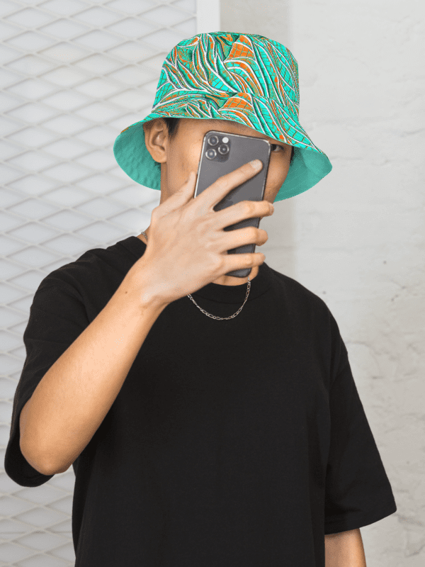 Reversible Aqua Blue & Orange Butterfly Painted Bucket Hat product image (1)