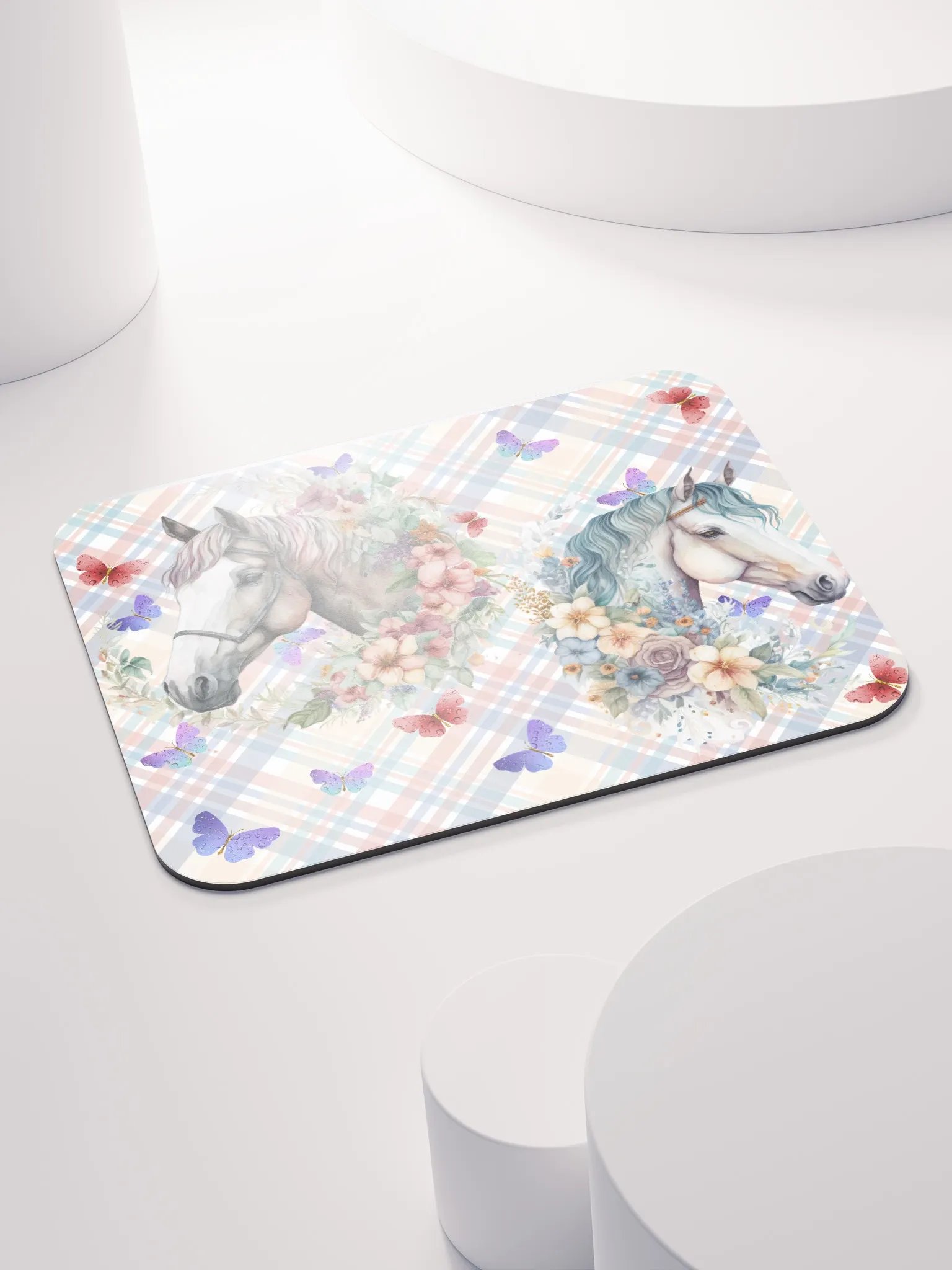 Two Beautiful Horses on a Plaid Background Mousepad product image (4)