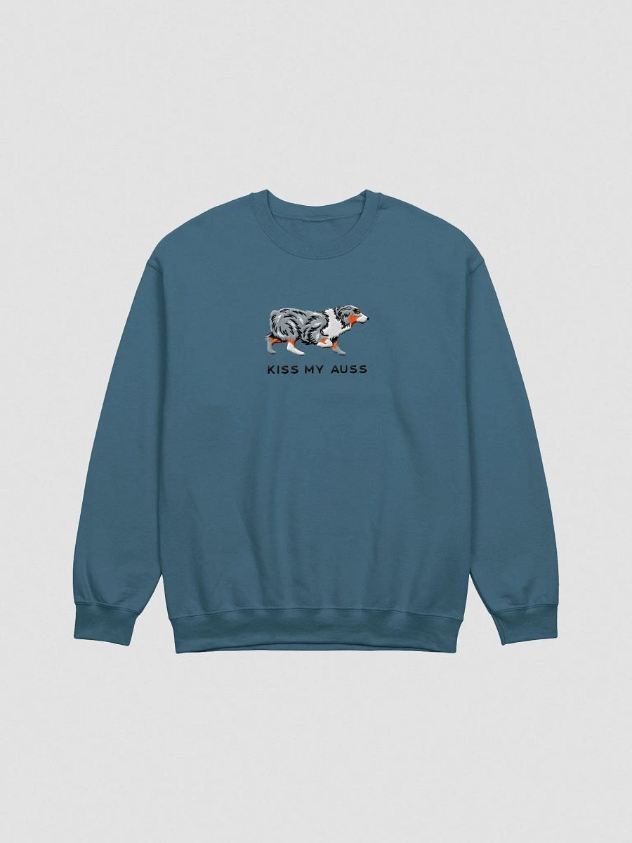 Kiss My Auss Sweatshirt (Embroidered) of an Australian Shepherd(Blue Merle) product image (4)