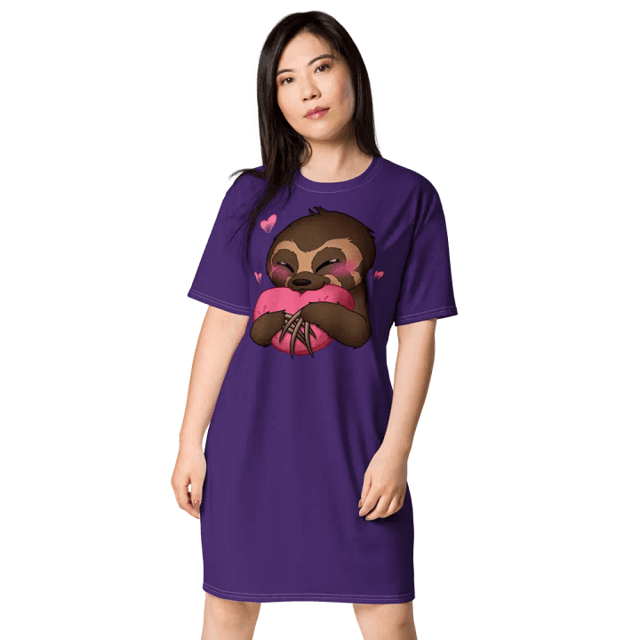 Purple Blushing Sloth Love T-Shirt Dress product image (1)