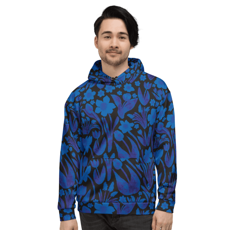 Men's | Adult's | Spring Garden | Unisex Hooded Sweatshirt | Royal Blue on Black product image (7)