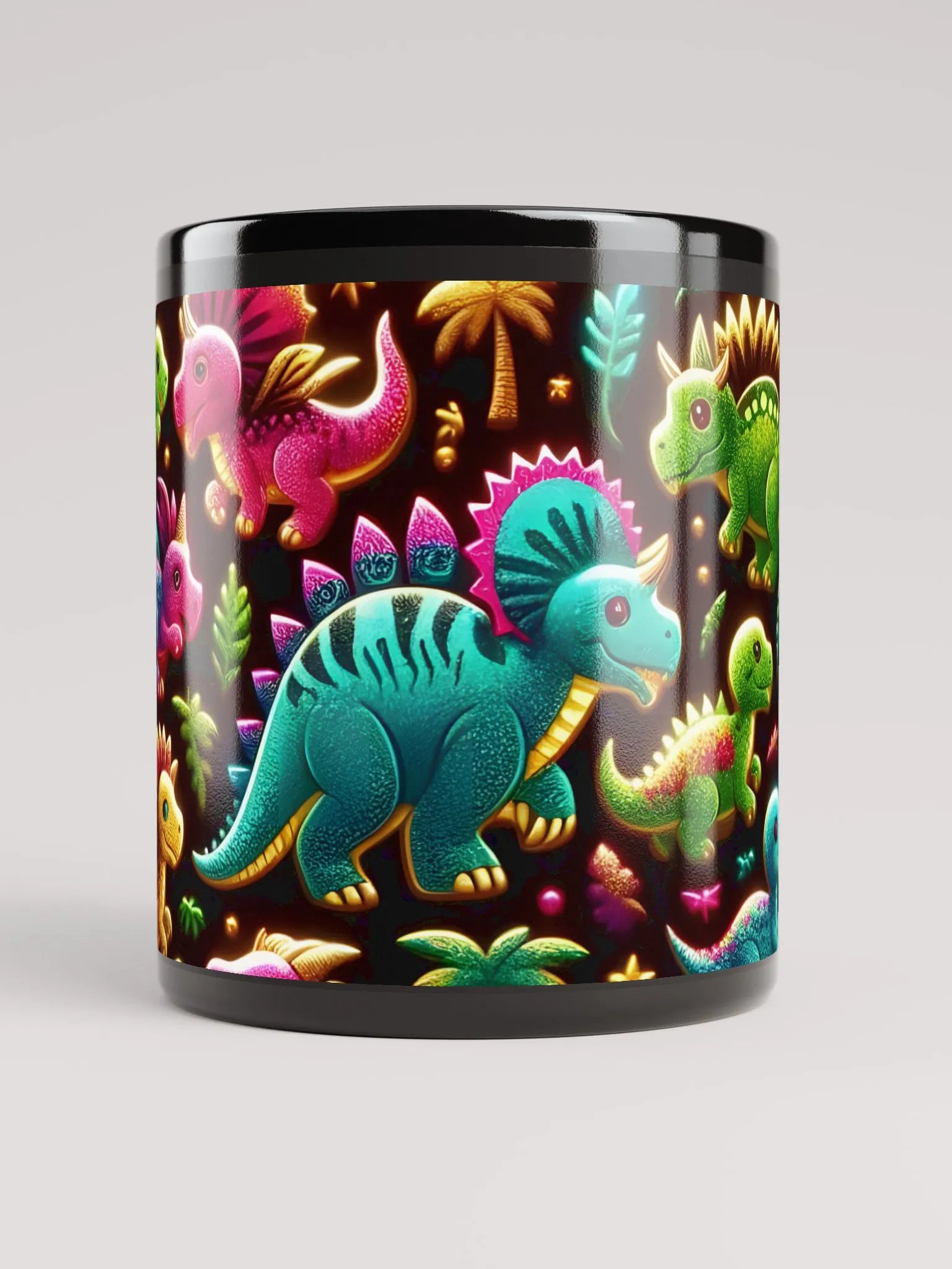 Neon Dino Paradise Black Glossy Mug product image (9)