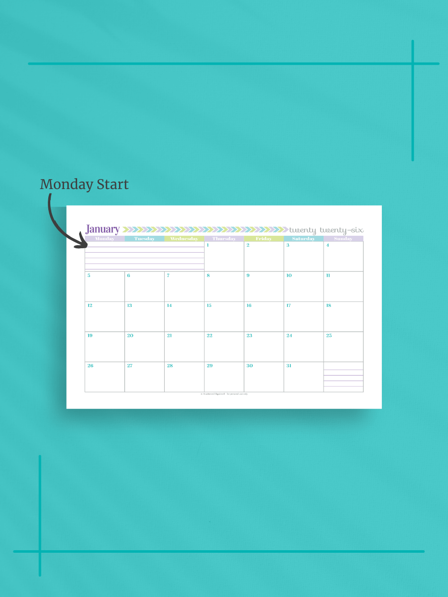 Pretty in Pastel 2026 Calendar - Single Page per Month, Monday Start, Half Letter Size product image (2)