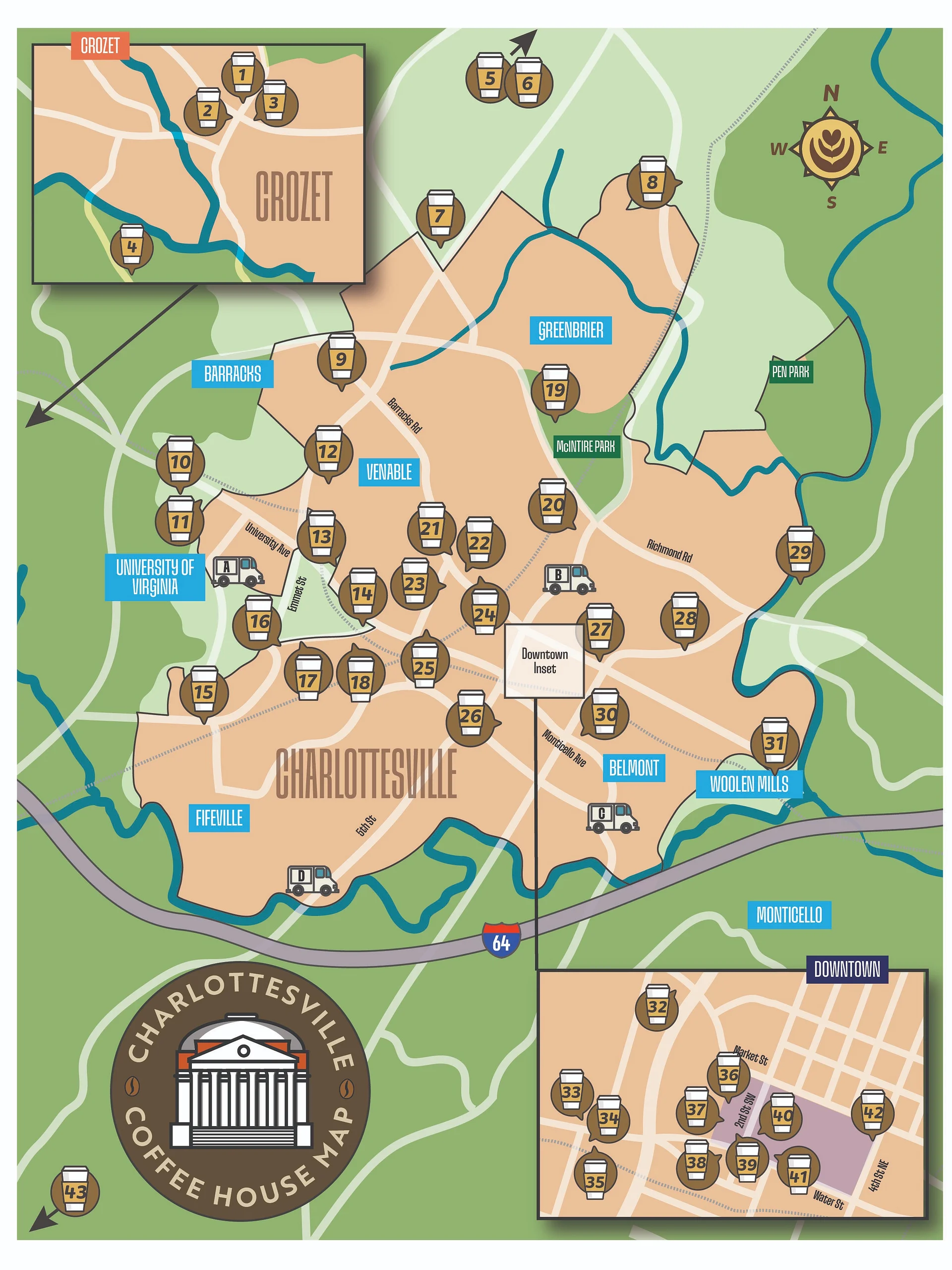 Charlottesville 2025 Coffee House Map - Instant Digital Download product image (1)