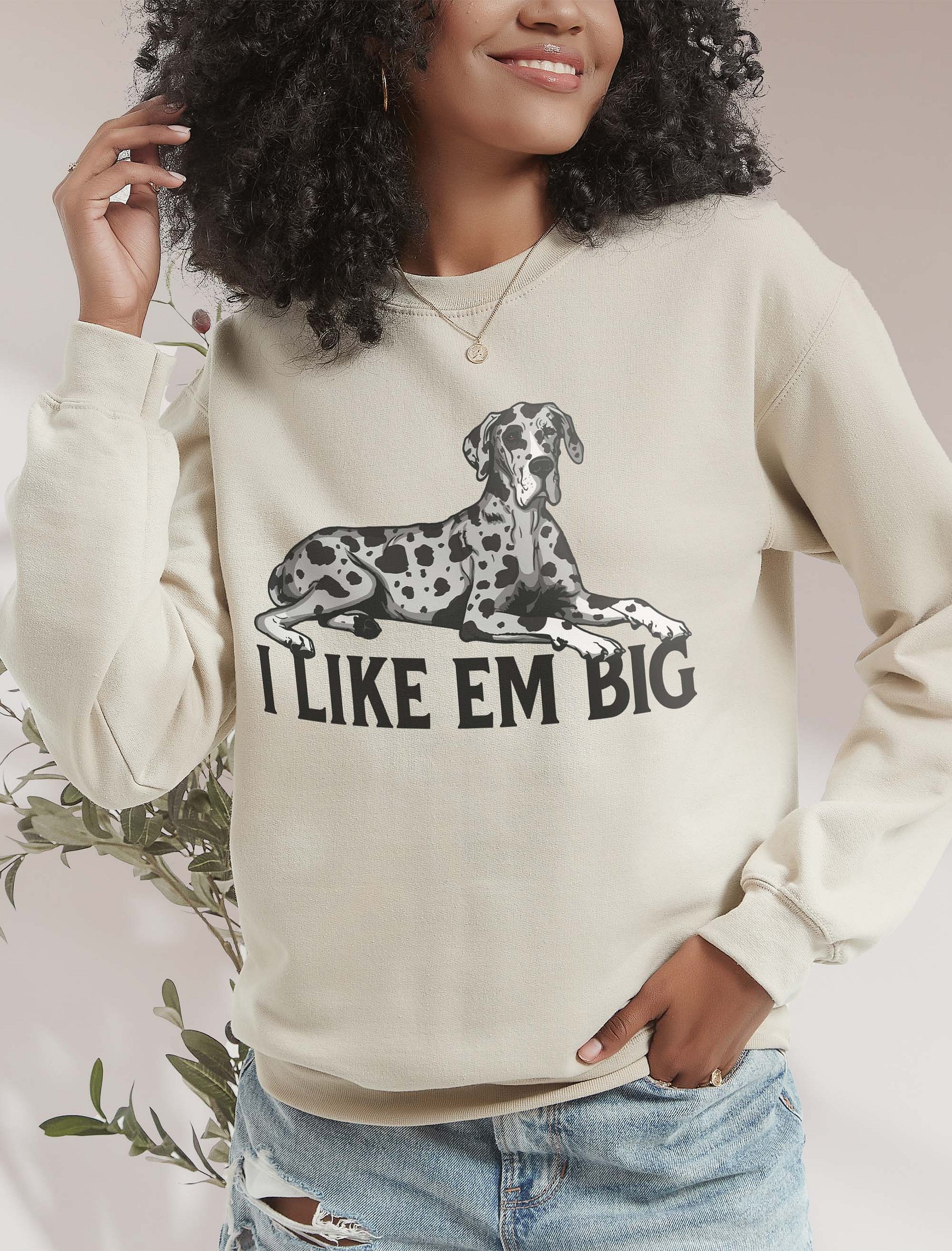 I Like Em Big Sweathirt of a Great Dane (Harlequin) | Funny Shirt for Great Dane Paw-rents product image (18)