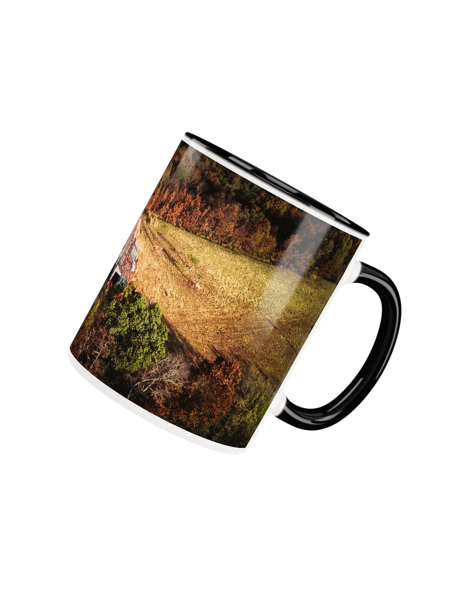A ceramic mug, with a rustic, timeworn barn amongst the beautiful autumn colors in Taney County, Missouri. product image (41)