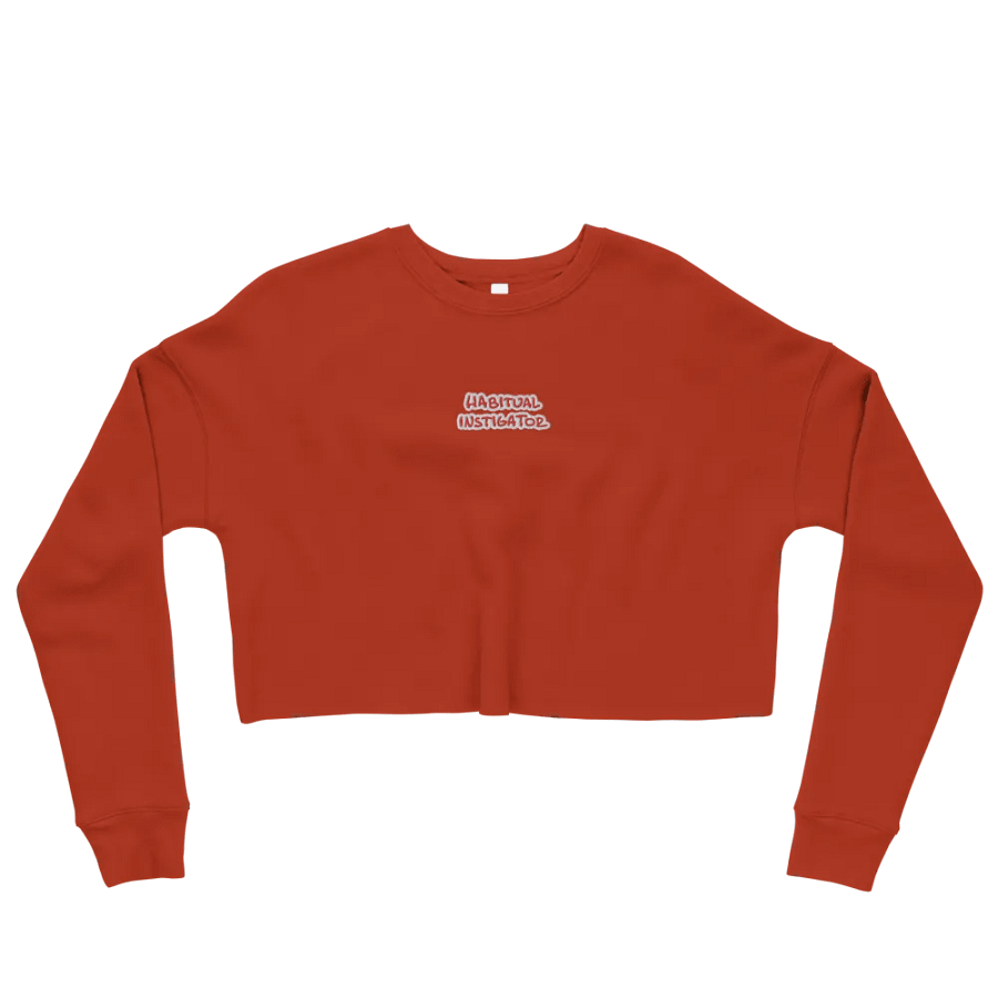 HABITUAL INSTIGATOR (red & white) embroidered fleece crop crew product image (3)