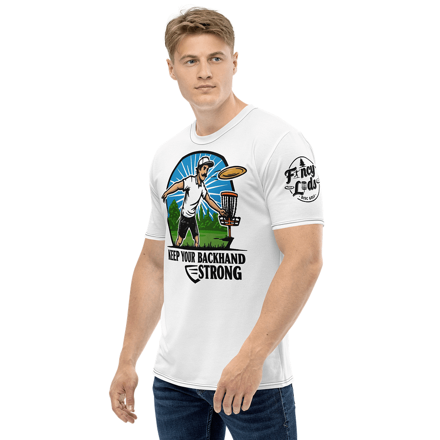 Fancy Lads Men's White T-Shirt "Keep Your Backhand Strong" product image (3)