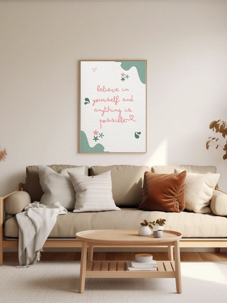 Inspirational Quote Wall Art - 'Believe in Yourself' Motivational Poster, Minimalist Home Decor, Positive Affirmation Print Gift Present product image (2)