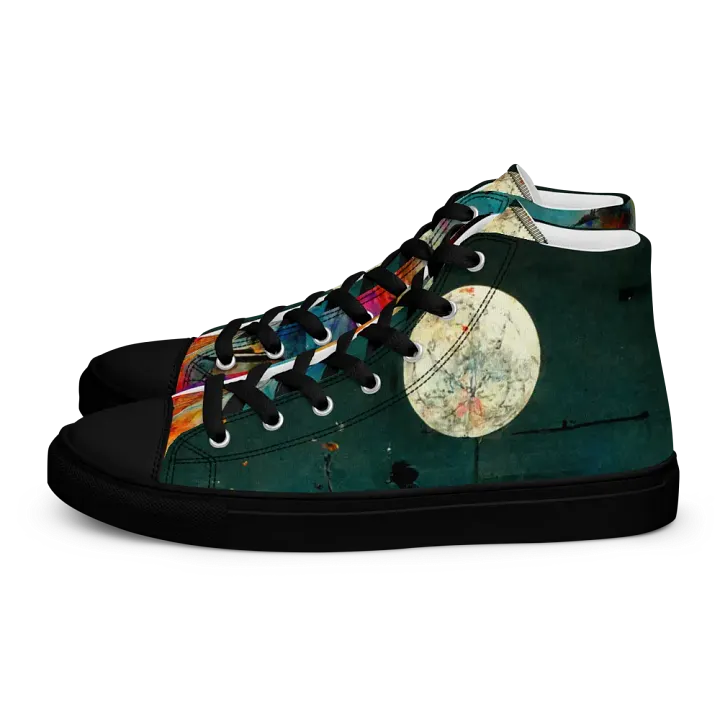 Mystical Moon Gathering, handmade men's High Top Canvas Shoes product image (1)