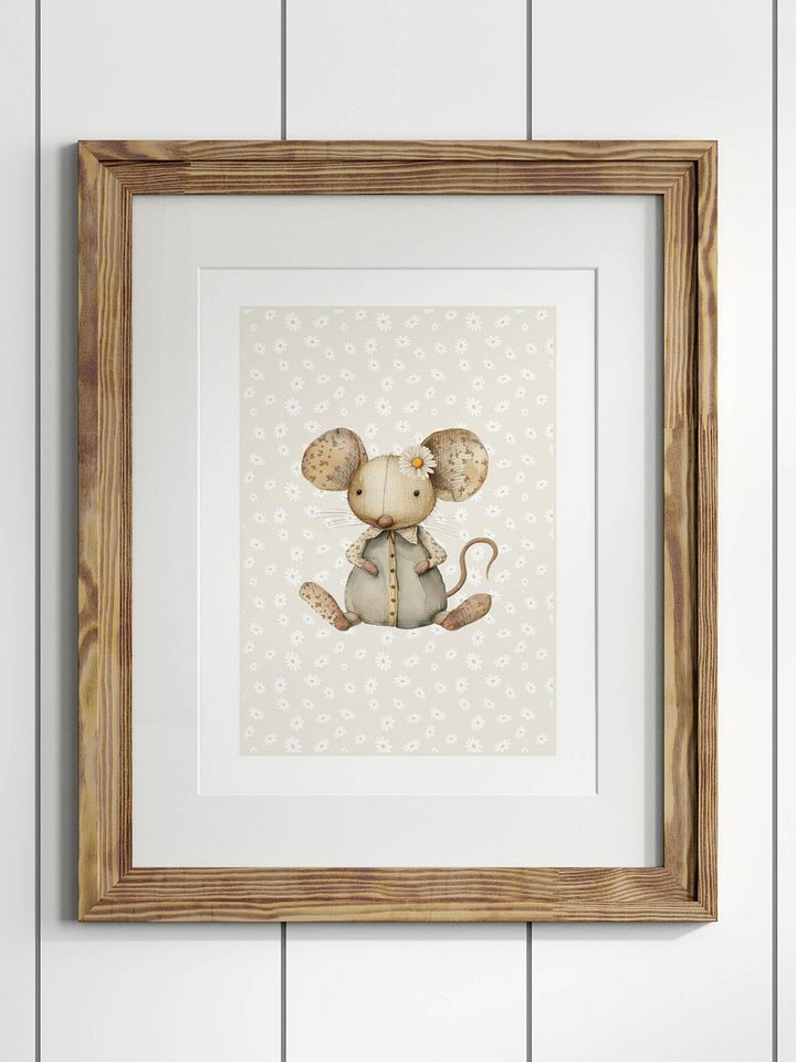 Boho Daisy and Mouse Nursery Print product image (1)