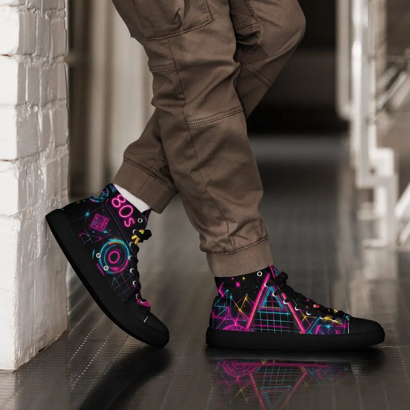"Vintage 80s Neon High Top Sneakers – Retro Vibe, Bold Colors, Classic Style!"