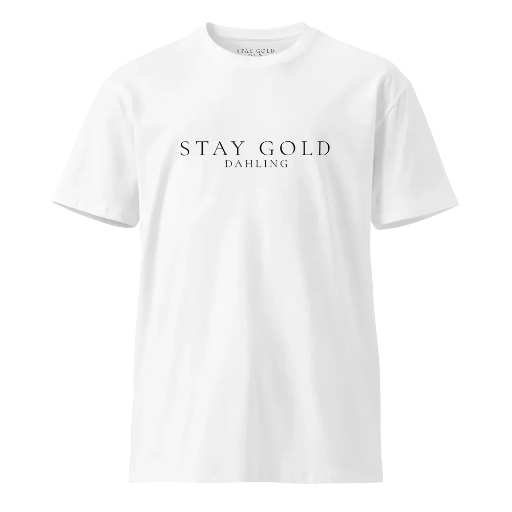 STAY GOLD DAHLING PREMIUM WHITE MEN’S CREW TEE product image (2)