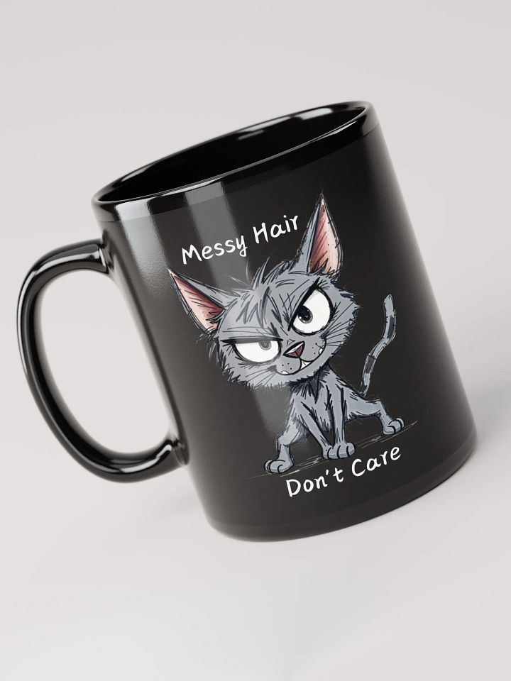 Messy Hair Don't Care Funny Cats Black Glossy Mug product image (5)