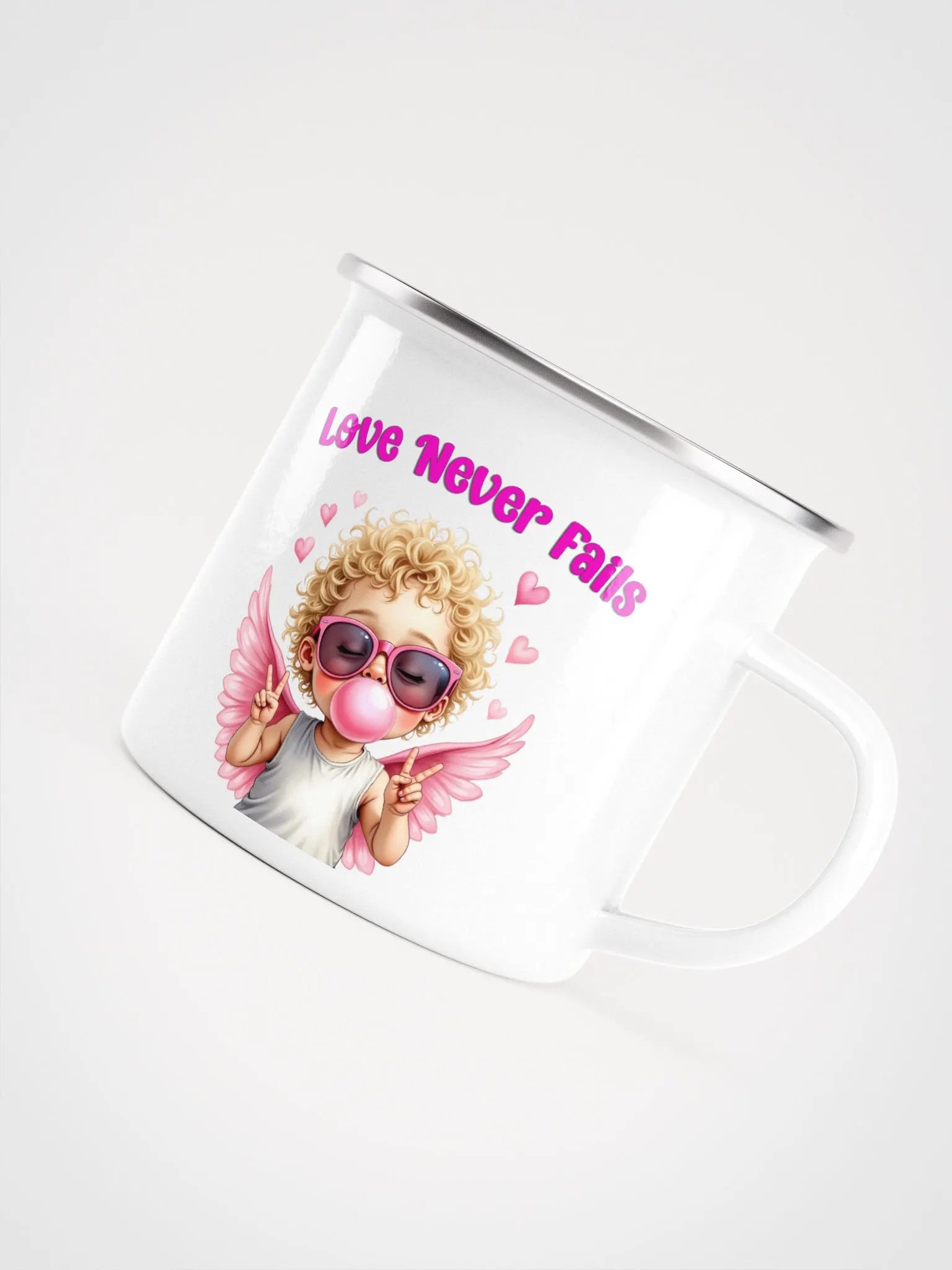Love Never Fails Valentine Retro Cupid Valentine's Day Enamel Mug product image (2)