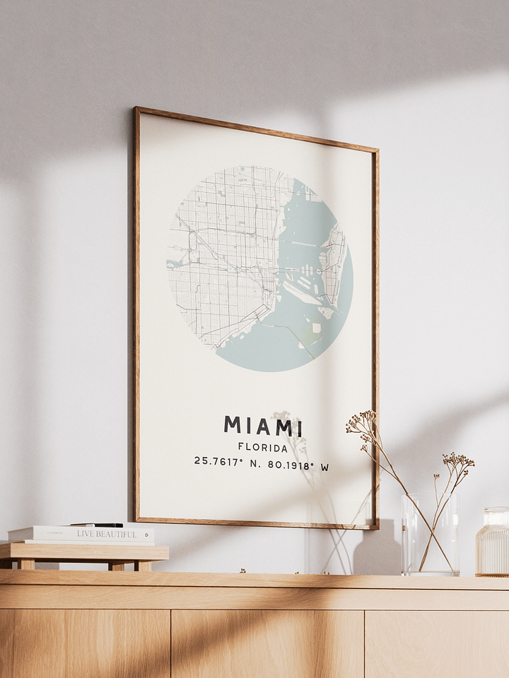 Miami Street Map Poster – Beige Minimalist Circular City Art product image (2)