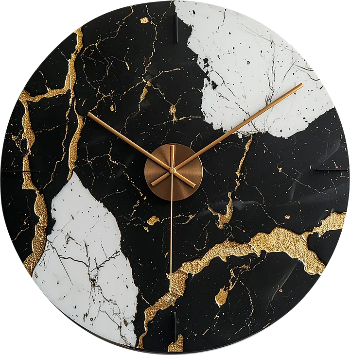 Timeless Contrast – Kintsugi Wall Clock PNG product image (1)