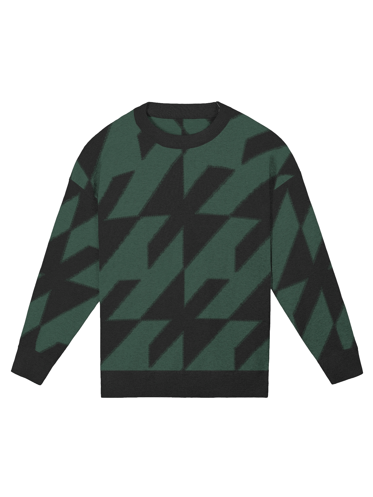 Cozy Pine Green Houndstooth Jacquard Knit Sweater - Unisex Relaxed Fit product image (4)