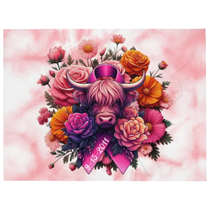 Highland Cow Blooms Breast Cancer Awareness Blanket product image (1)