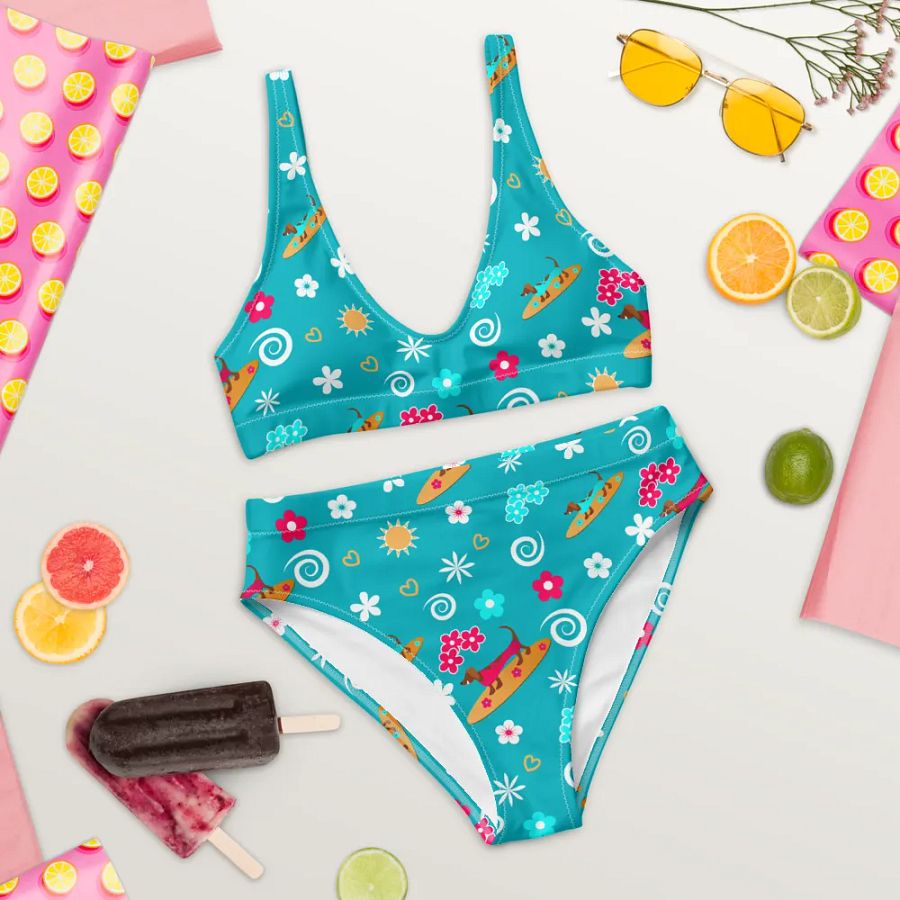 Surfing Dachshund Pattern High Waisted Bikini product image (10)