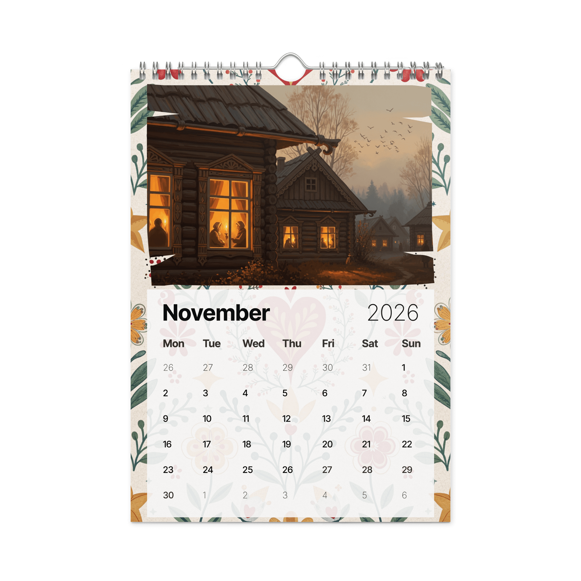 Heart & Harvest – Folk Art Wall Calendar 2026 | Hand-Painted Village Seasons, Colorful Traditional Art for Home & Office product image (11)