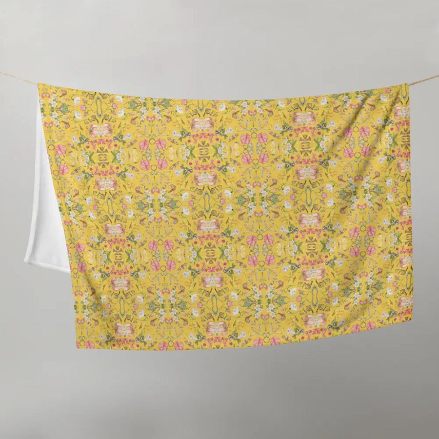 Exotic Blooming Floral Butterfly Yellow Throw Blanket product image (10)