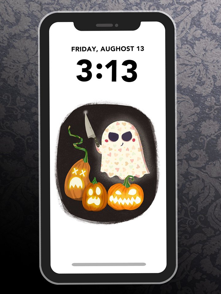 Little Ghost Pumpkin Carver - Digital Wallpaper for Mobile Phone product image (1)