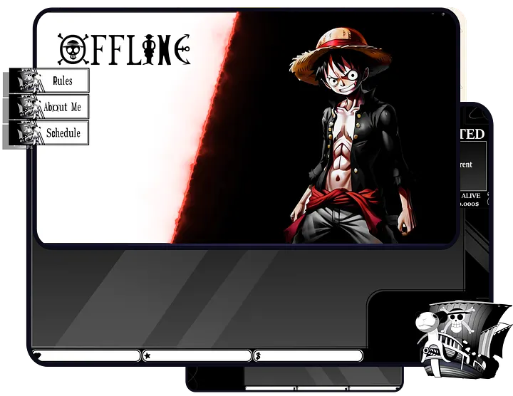 Luffy Black White Stream OVERLAY Pack, One Piece Overlay, Dark Anime twitch overlay, Anime black white Overlay, Black white stream overlay product image (1)