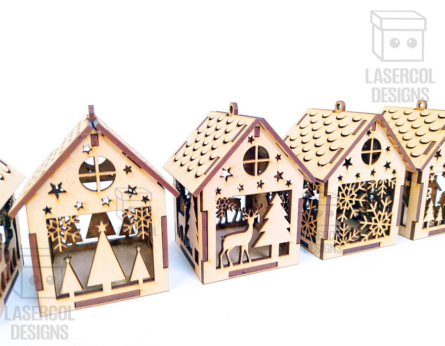 Christmas House Ornaments Set 1 (2 Sizes, 5 Styles) - Laser Cut Files product image (7)