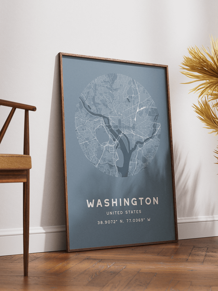 Washington Street Map Poster – Blue Minimalist Circular City Art product image (2)