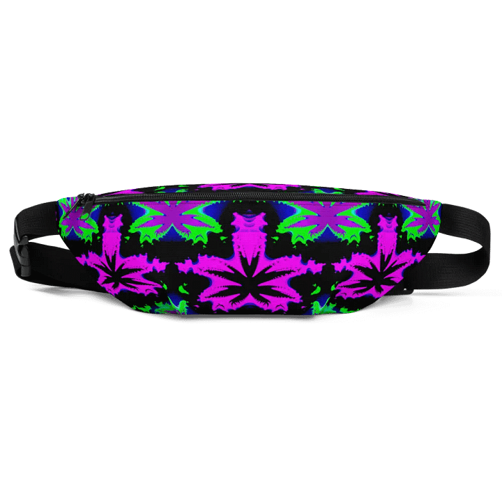 Neon Green Pink Pot Leaf Fanny Pack, Twisted Weed Art Accessory, 420 Cannabis Bag product image (1)