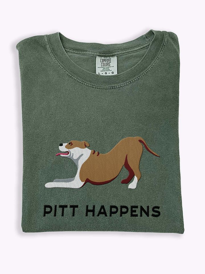 Pitt Happens T-Shirt(Embroidered) of a Pitbull Terrier product image (1)