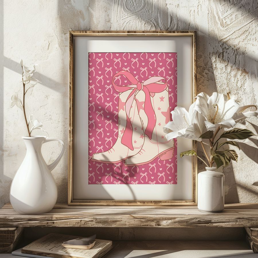 Cowgirl Boots with Pink Ribbon Coquette Art Print product image (21)