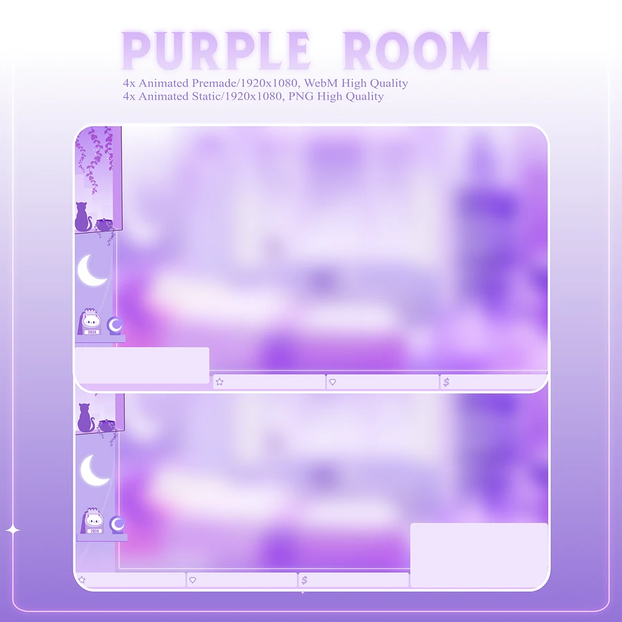 Glowing Room Stream Overlay Animated Pack, Stream Overlay Animated Cute Purple Room Overlay , Cute Room Kitty Overlay, Starting Soon, Brb product image (3)