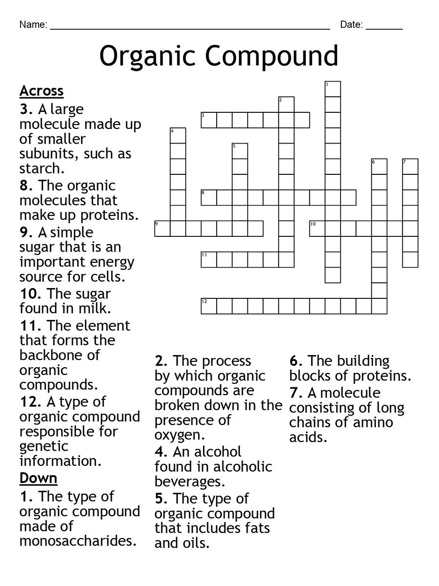 Organic Compound Crossword Puzzle product image (1)
