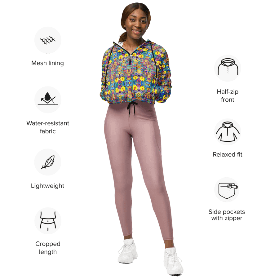 Abstract Colourful Doodles Ladies Cropped Hoodie Windbreaker product image (12)