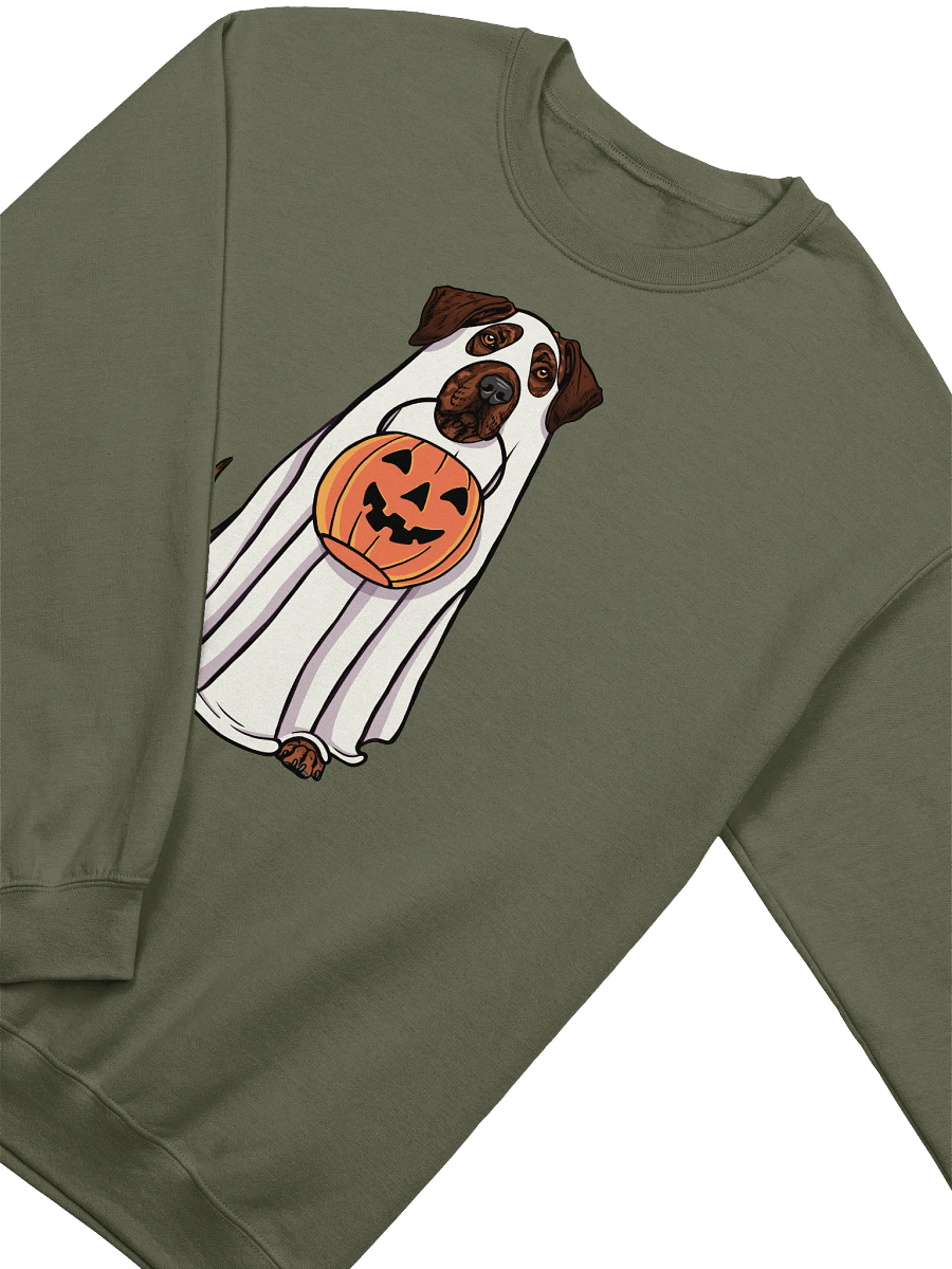 Funny Halloween Rhodesian Ridgeback(Brindle) Sweatshirt | Funny Dog Wearing a Ghost Costume and Holding a Pumpkin Basket product image (18)