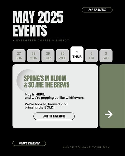 May is fully booked… with BOLD flavor ☕️

🗓️ We’re popping up all month long with bold brews, big vibes, and the kind of ener...