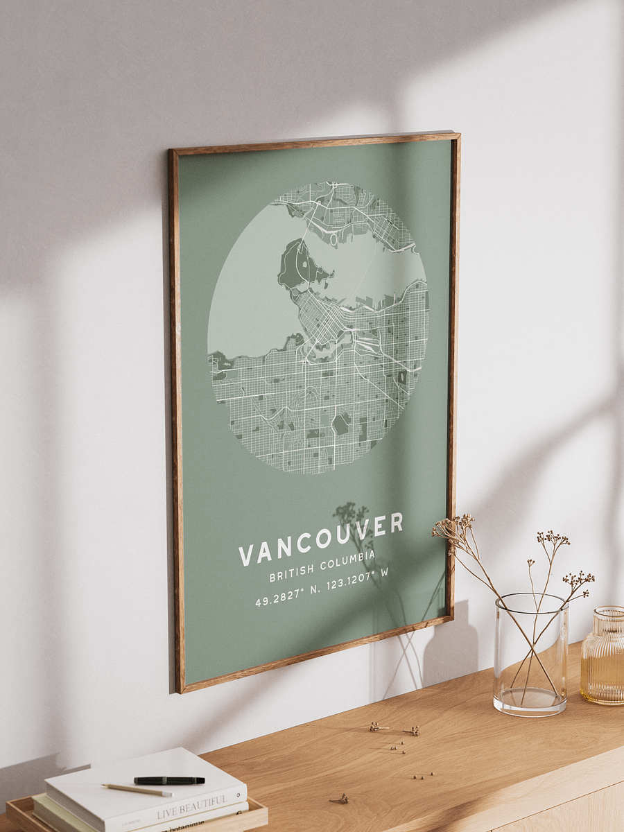 Vancouver Street Map Poster – Sage Green Minimalist Circular City Art product image (3)