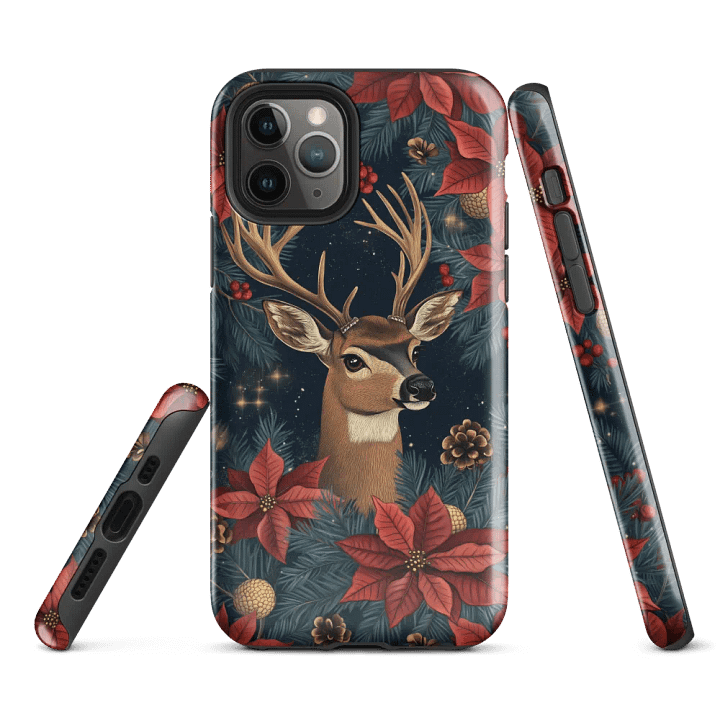 Christmas Deer Poinsettias - Tough Phone Case product image (1)