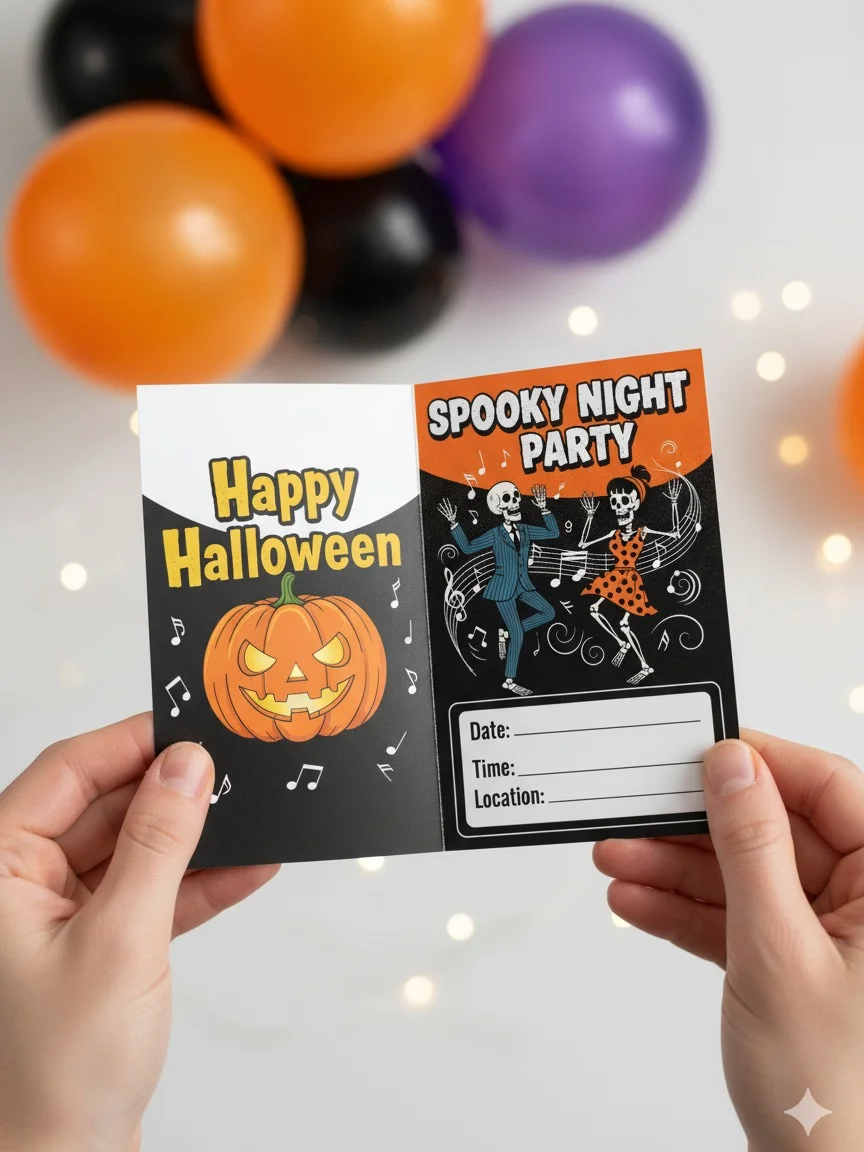Spooky Night Party Invitation, Halloween Party Invite, Halloween Invitation Card, Printable Halloween Invite, Spooky Skeleton Dance product image (1)