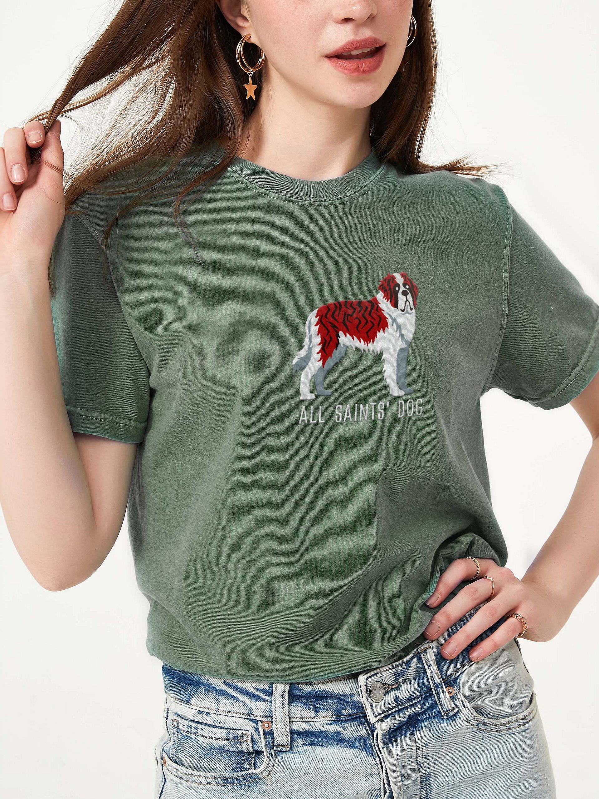 All Saints' Dog T-Shirt(Embroidered) of a Saint Bernard(Brindle & White) product image (2)