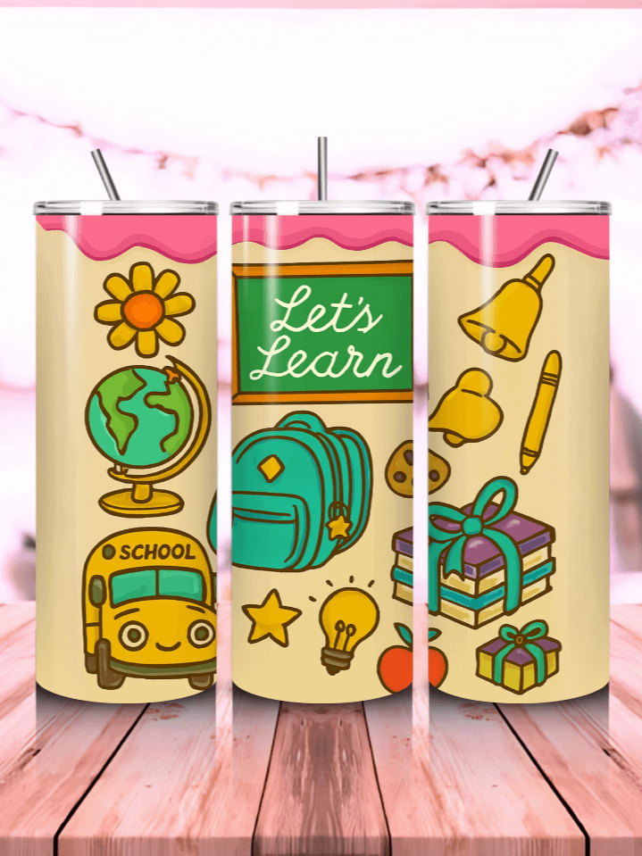Back to School Tumbler Wrap PNG – 20oz Skinny Sublimation Design with Cute Classroom Theme – "Let’s Learn" Quote – 300 DPI Instant Digital Download product image (1)