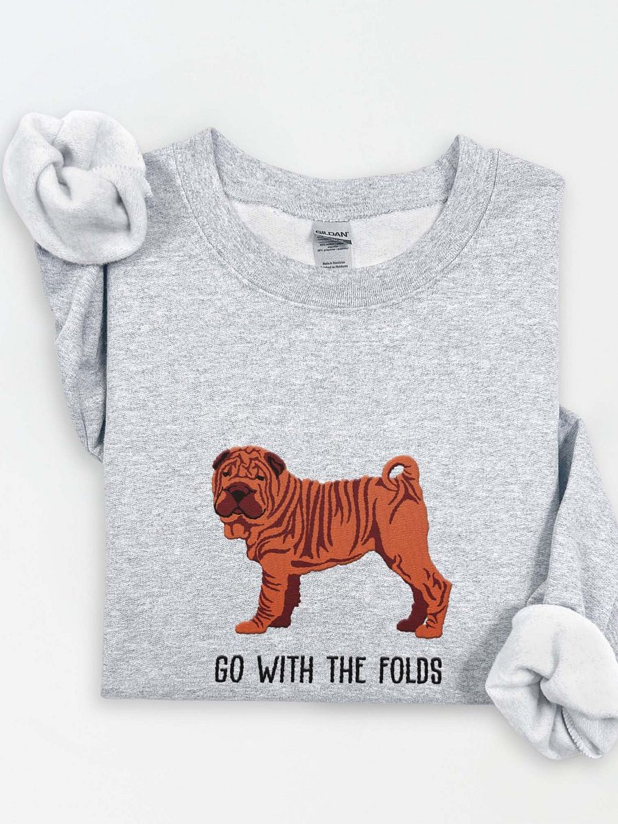 Go with the Folds Sweatshirt (Embroidered) of a Chinese Shar-Pei(Red) product image (1)